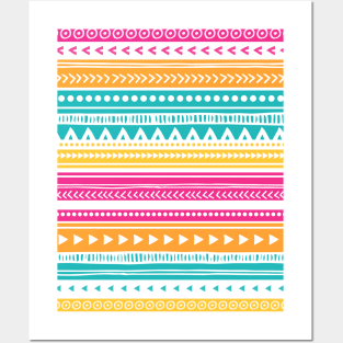 Colorful tribal pattern orange, pink, teal, yellow Posters and Art